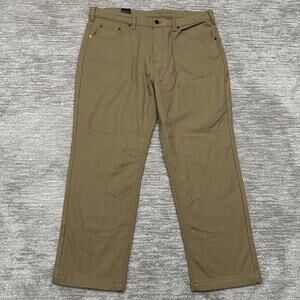 CAT Pants Mens 40x30 Tan Fleece Lined Canvas Workwear Outdoor Warm Winter